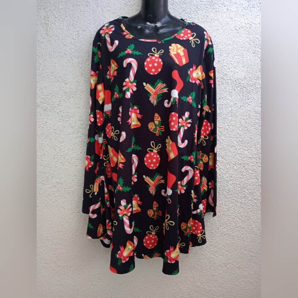 Meaneor Holiday Dress Long Sleeve Christmas Print Festive Black Red Gold Xlarge